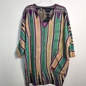 Mieko Mintz Kantha Kimono Dress Long Tunic Multi Color Reversible Lagenlook OS